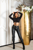Sexy faux leather pants cargo style Black